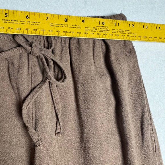 Brown Linen Cotton Wide Leg Pants Women's Size Small Elastic Waist Casual Lounge - Picture 3 of 8